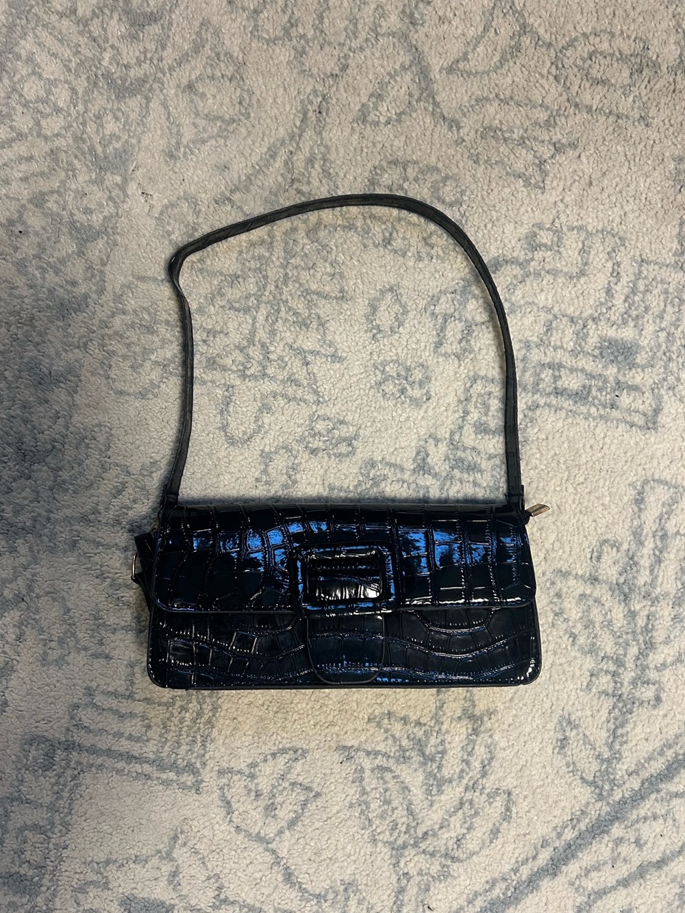 SHEIN Black Croc-Embossed Mini Shoulder Bag